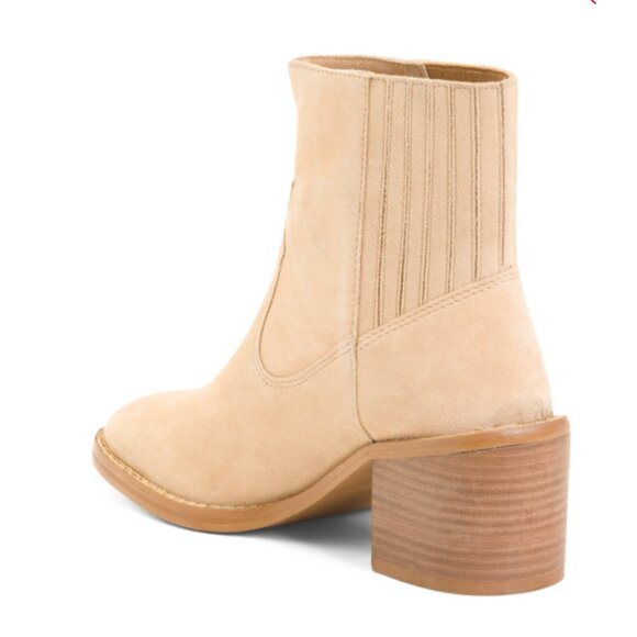 42 Gold Suede Miley Block Heel Western Booties 11 - Picture 2 of 2